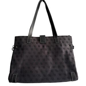 VTG Dooney & Bourke Y2K Black Large Shoulder Tote Signature Logo Leather‎ Trim